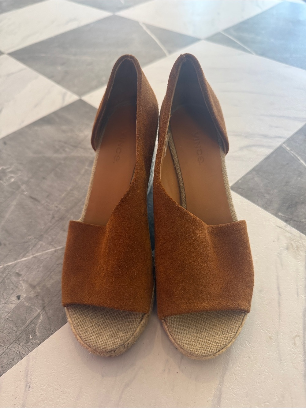 Vince Brown Suede Espadrille Open-Toe Wedges
